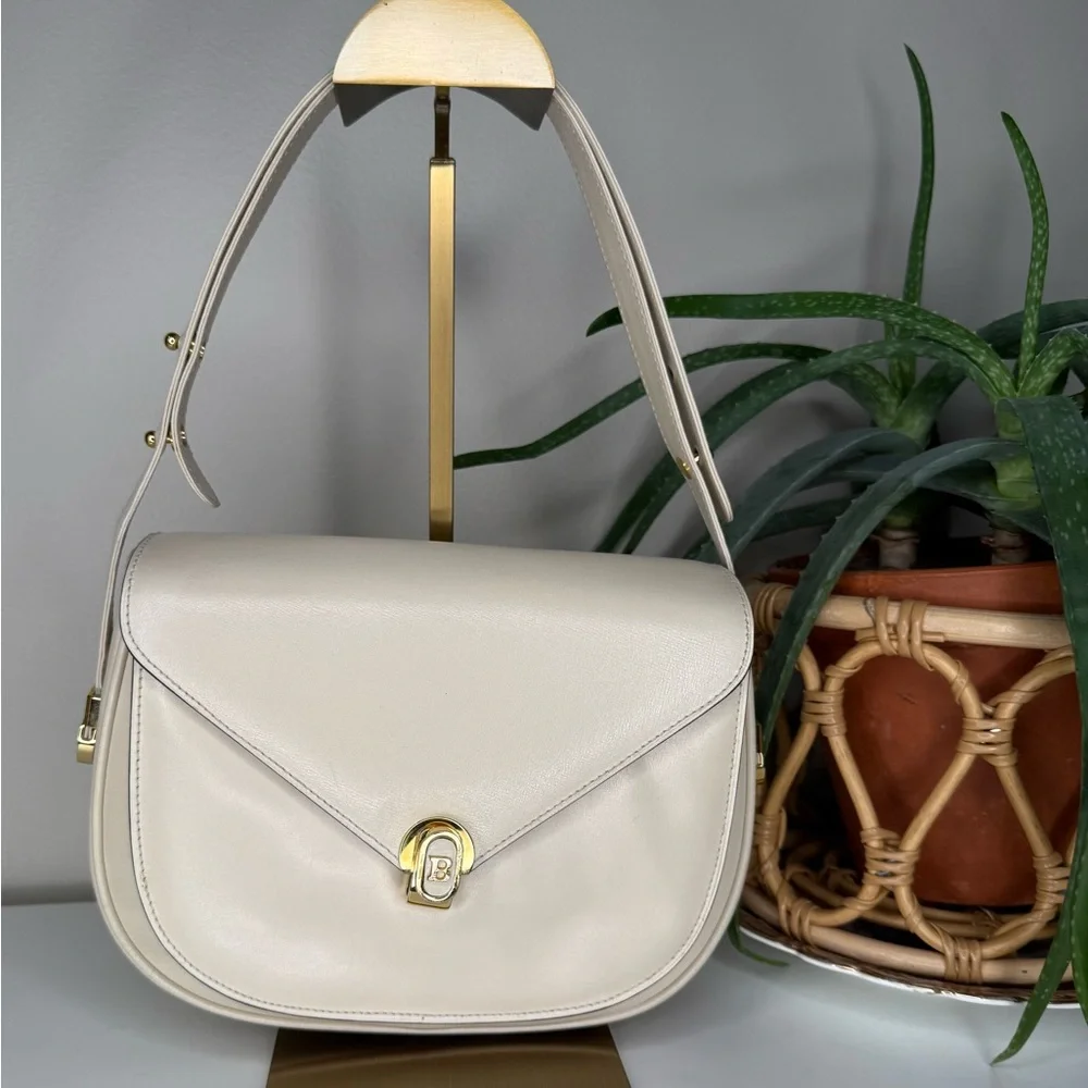 VTG 70s Bally International Cream Leather Shoulder Bag Italy Made Gold Hardware - Picture 2 of 14